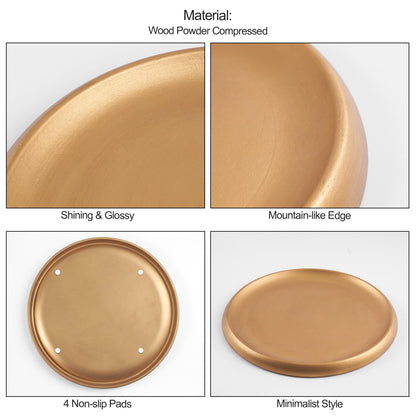 14 Inch Gold Round Wooden Decorative Tray