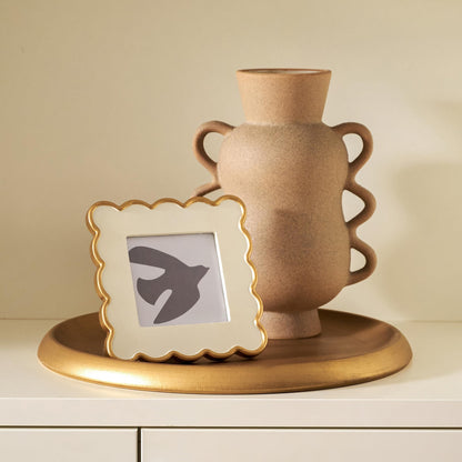 14 Inch Gold Round Wooden Decorative Tray