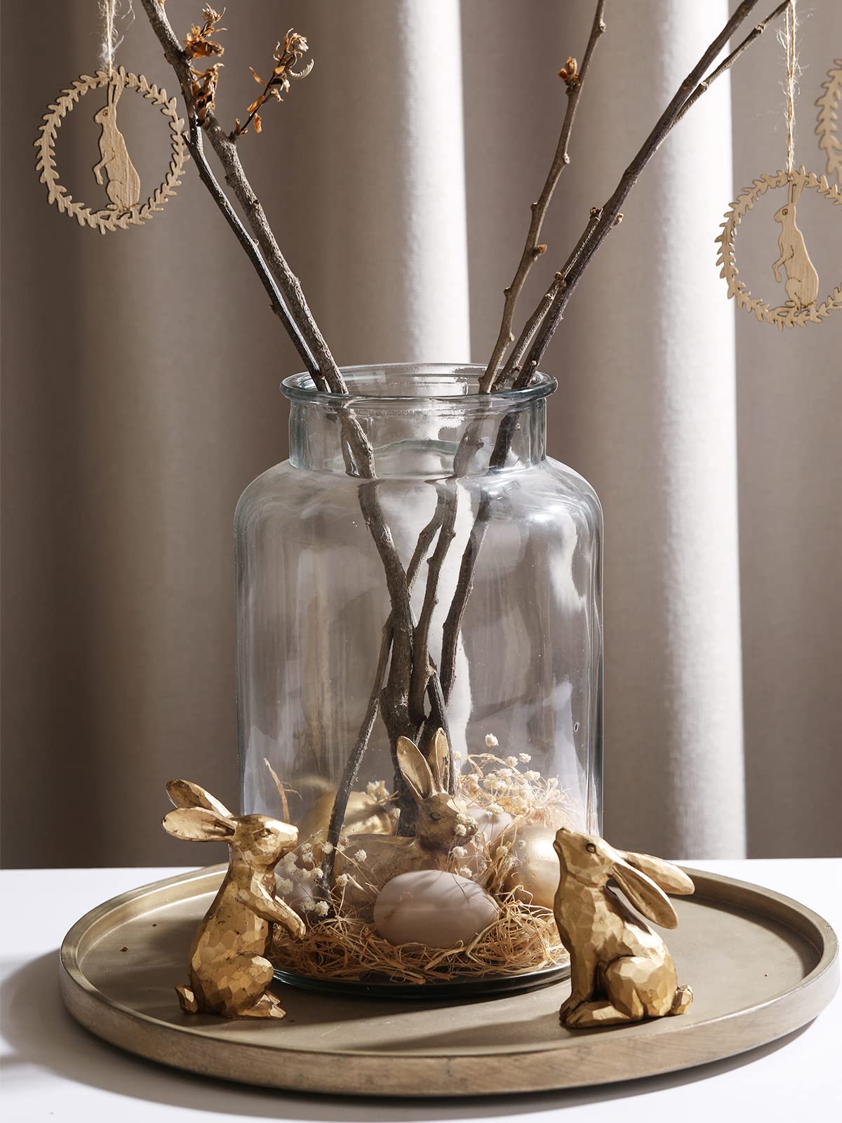 15 Inch Gold Round Wooden Decorative Tray