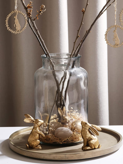 15 Inch Gold Round Wooden Decorative Tray