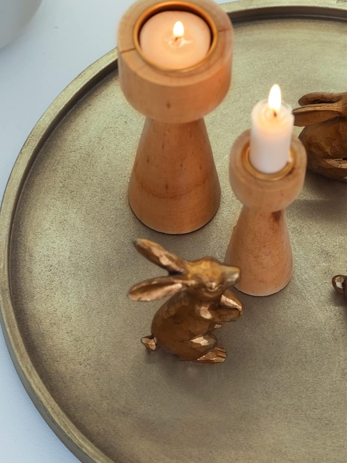 15 Inch Gold Round Wooden Decorative Tray