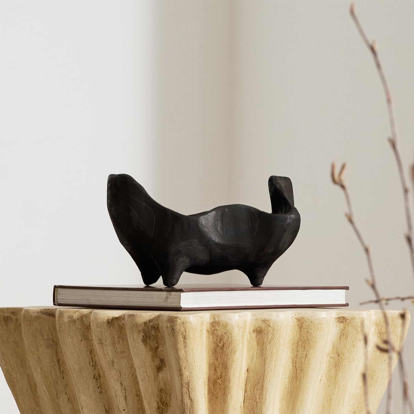 9.25x5.51 Inch Oak Wood Black Decorative Bowl