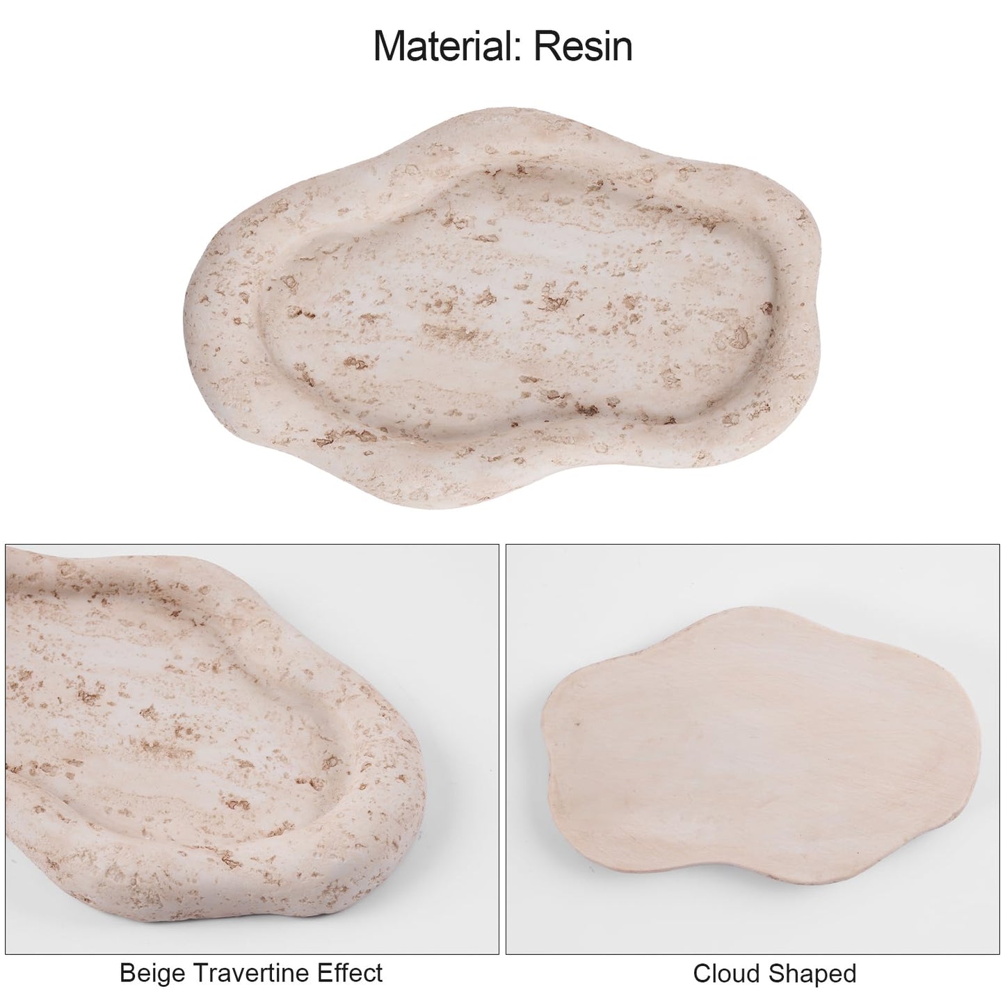 Cloud-Shaped Resin Beige Travertine Decorative Tray