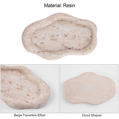 Cloud-Shaped Resin Beige Travertine Decorative Tray