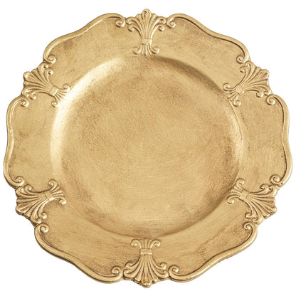 12in Gold Round Wooden Decorative Tray