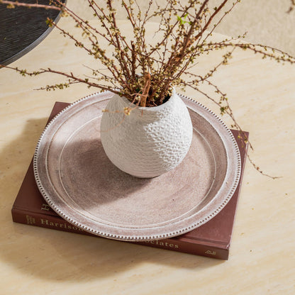 11.8in Round Wooden Brown and White Decorative Tray