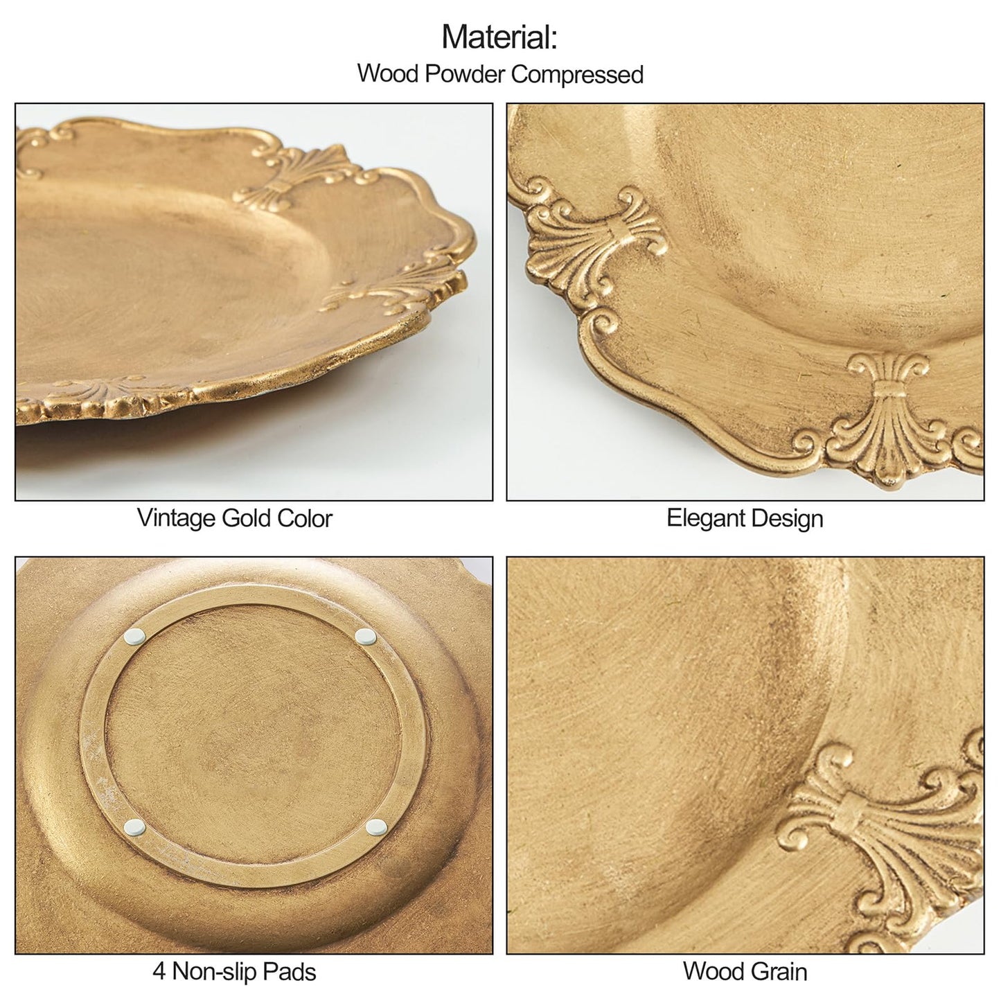 12in Gold Round Wooden Decorative Tray