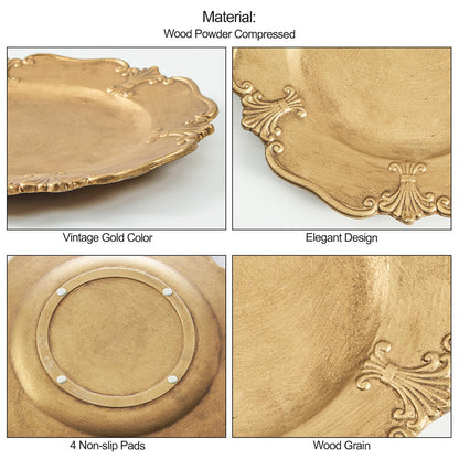 12in Gold Round Wooden Decorative Tray