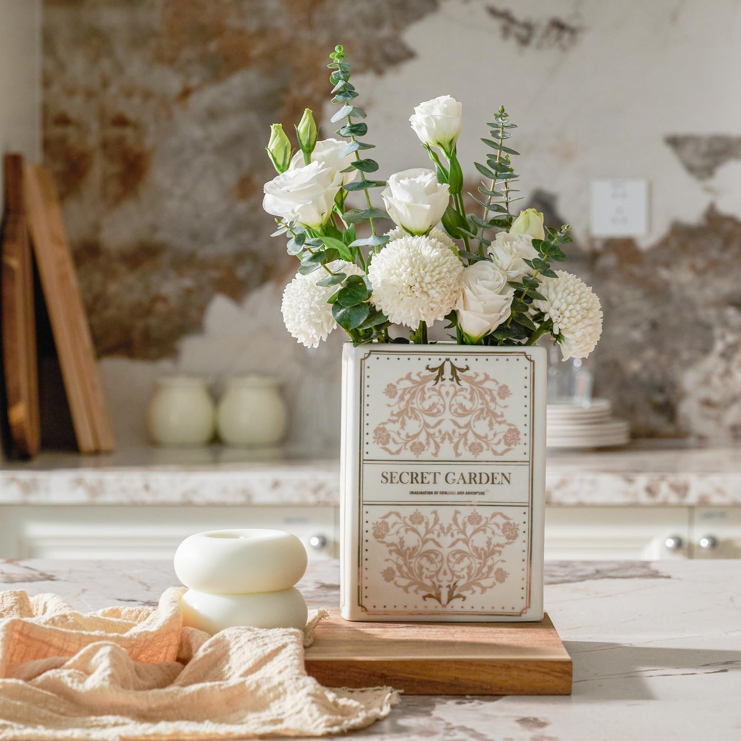 White Ceramic Decorative Book Vase