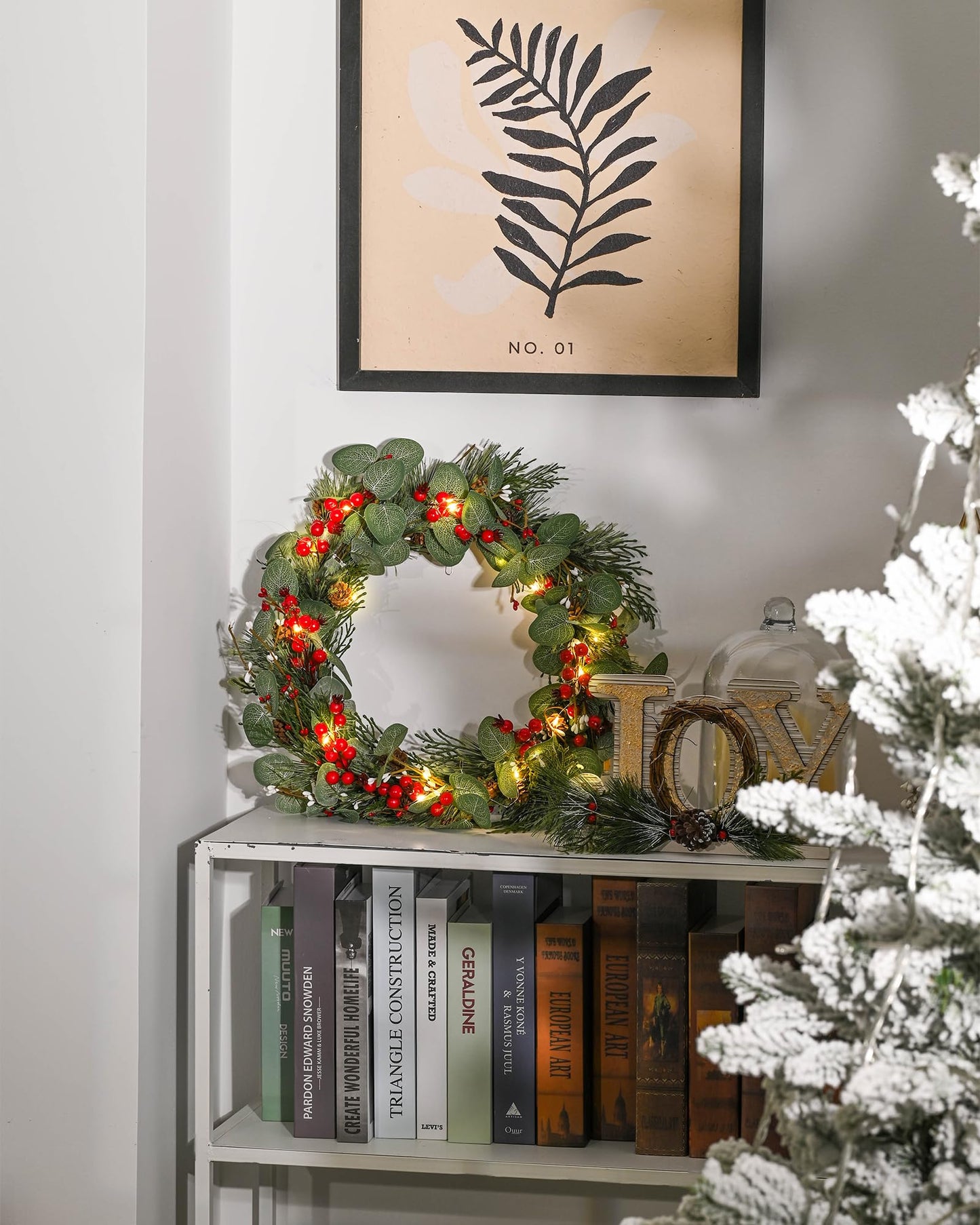 20 Inch Lighted Spring Wreath with Pine Cones Decorative Battery Operated