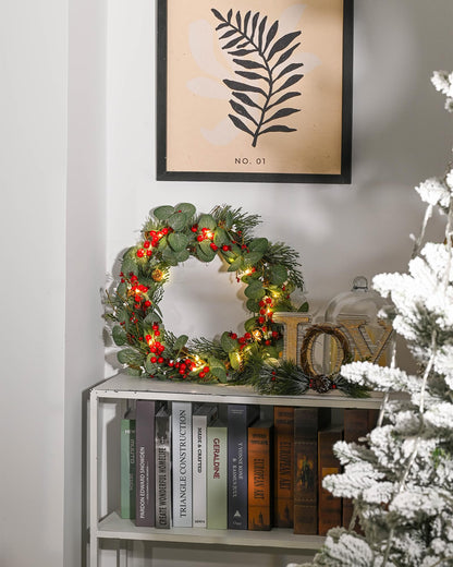 20 Inch Lighted Spring Wreath with Pine Cones Decorative Battery Operated