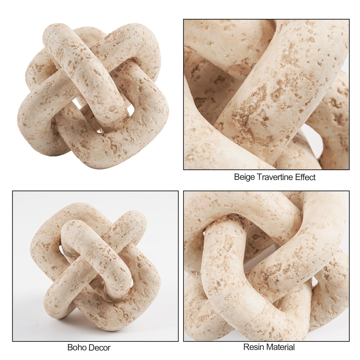 Beige Travertine Decorative 3 Link Knot