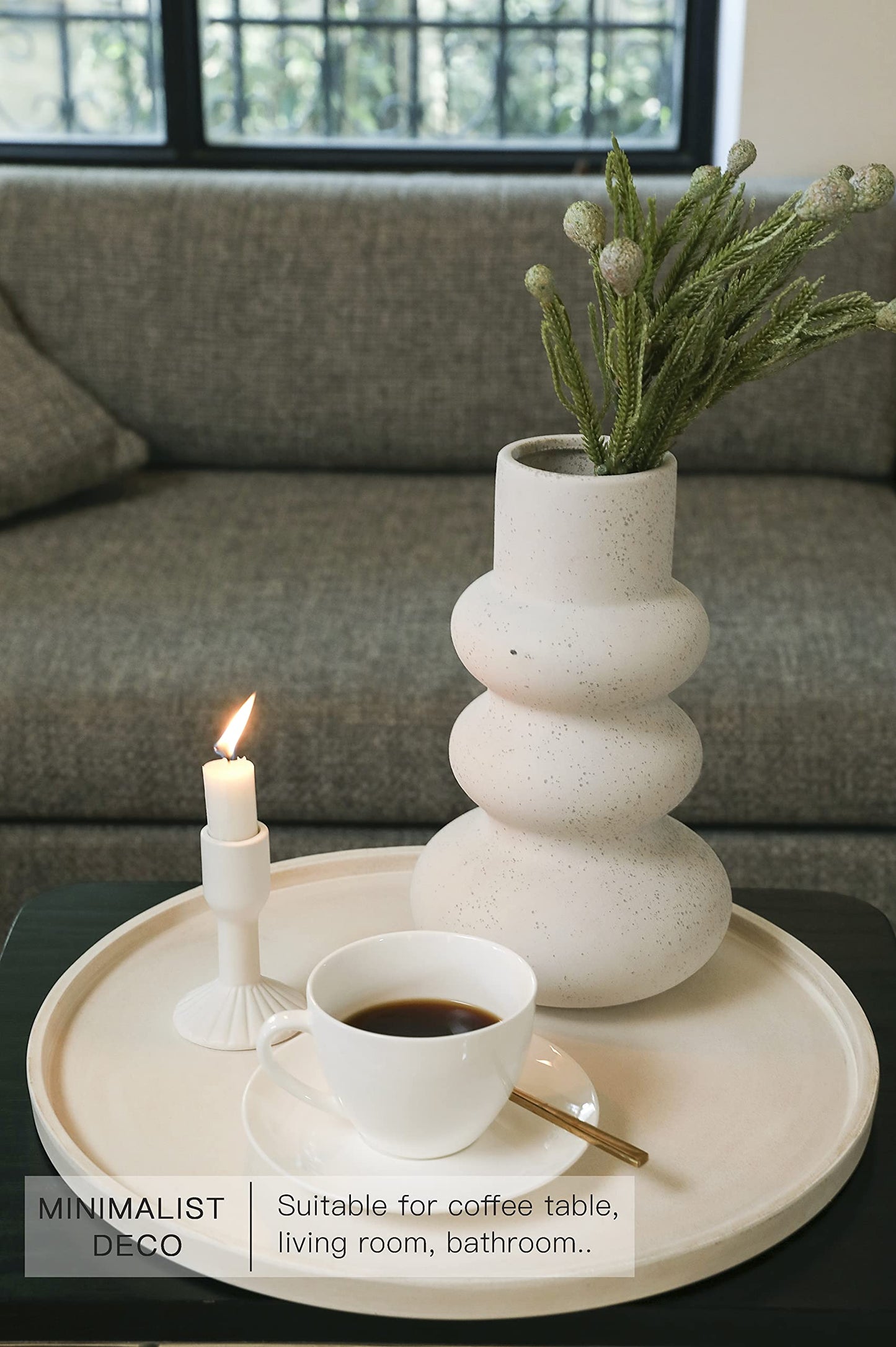 15 Inch White Wood Decorative Round Trays