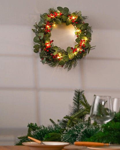 20 Inch Lighted Spring Wreath with Pine Cones Decorative Battery Operated
