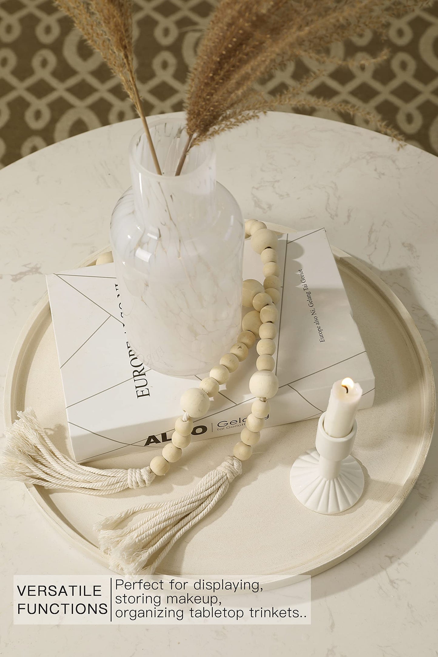 15 Inch White Wood Decorative Round Trays