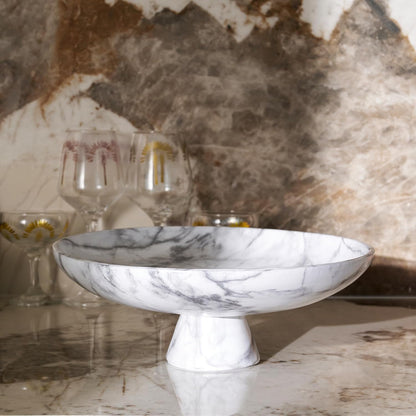 11.2 Inch White Resin Decorative Fruit Bowl with Pedestal