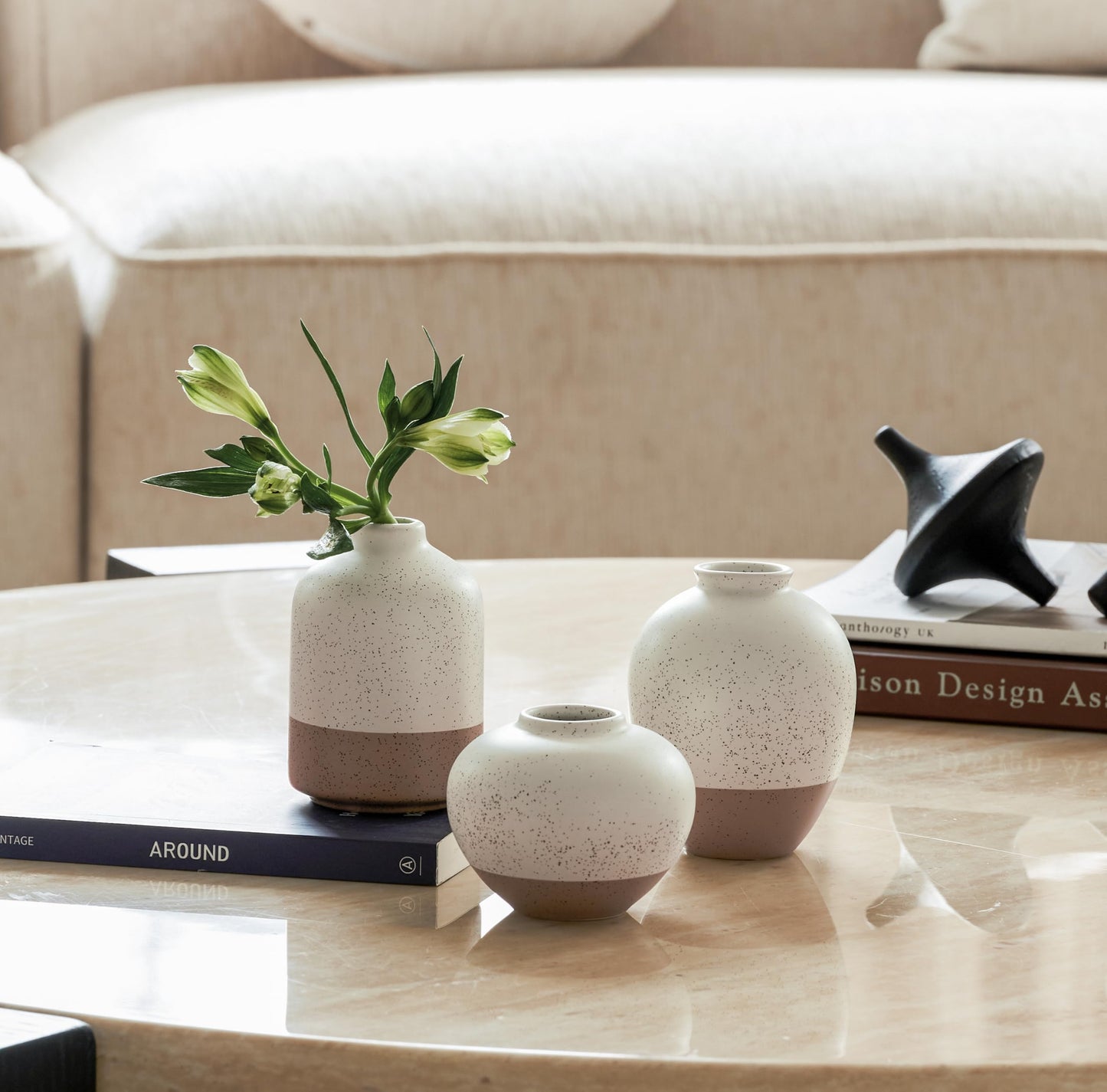 Ceramic Vases Set of 3 Beige & Brown Blocked Speckled
