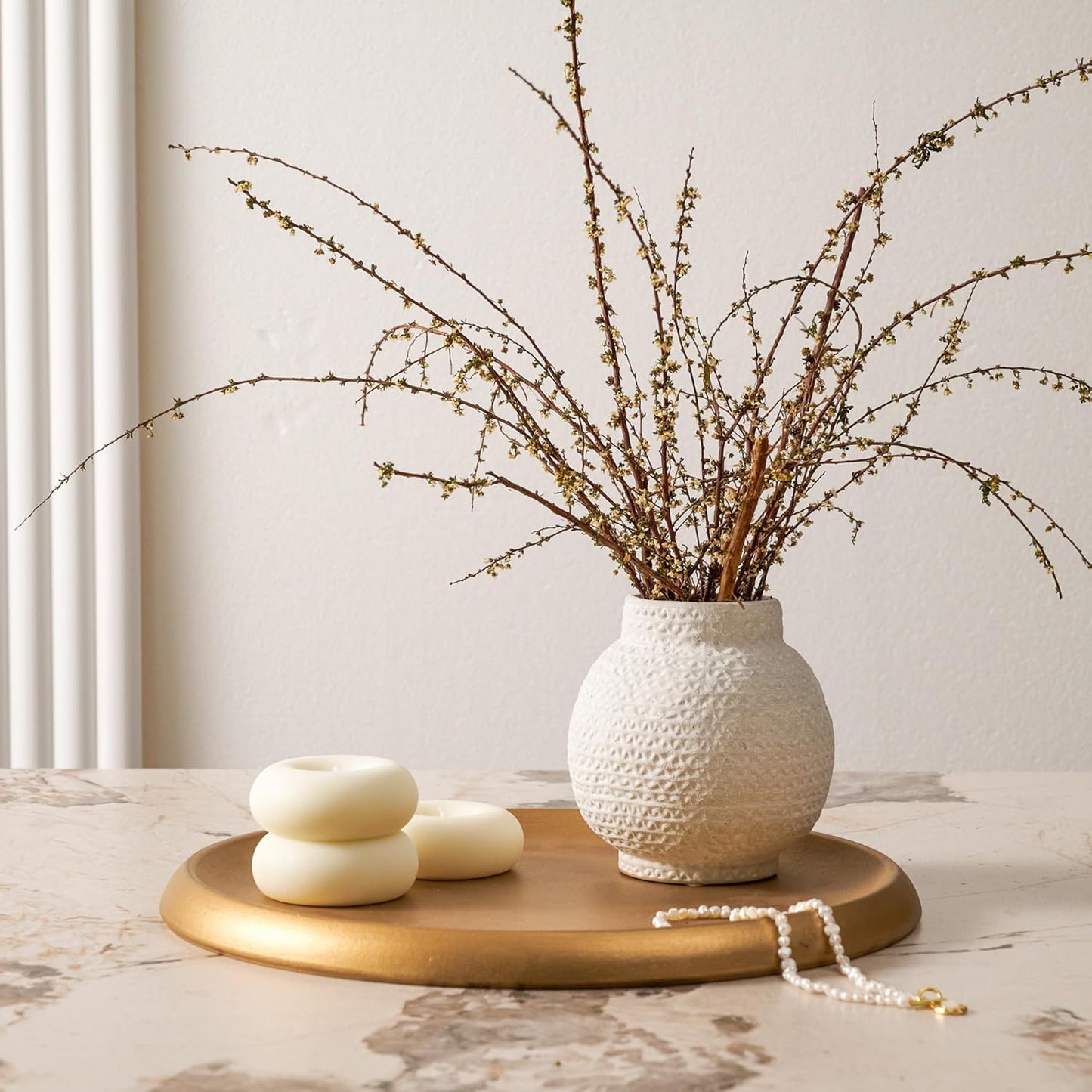 14 Inch Gold Round Wooden Decorative Tray