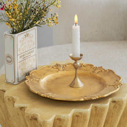 12in Gold Round Wooden Decorative Tray