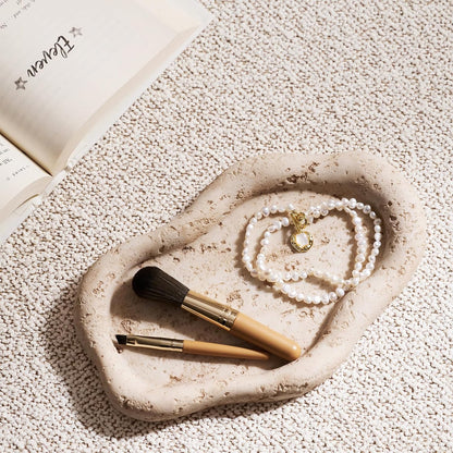 Cloud-Shaped Resin Beige Travertine Decorative Tray