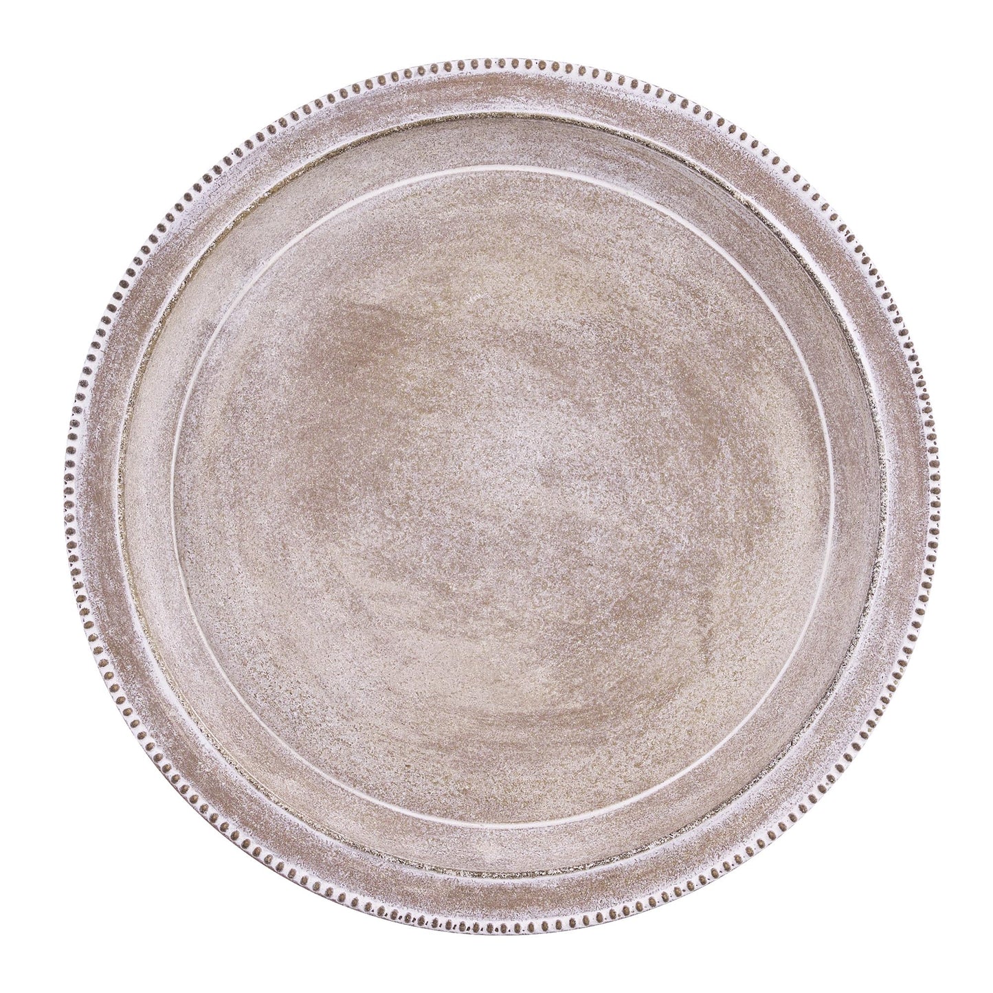 11.8in Round Wooden Brown and White Decorative Tray