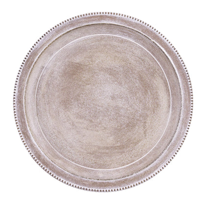 11.8in Round Wooden Brown and White Decorative Tray
