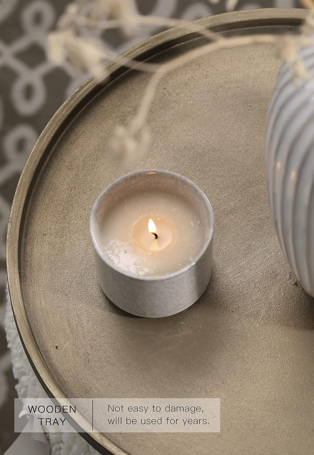 15 Inch Gold Round Wooden Decorative Tray