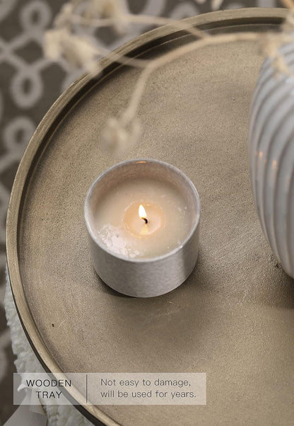 15 Inch Gold Round Wooden Decorative Tray