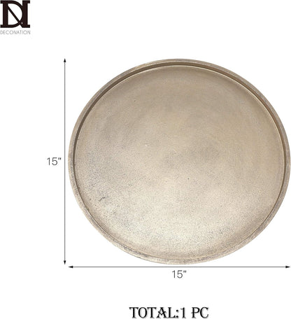 15 Inch Gold Round Wooden Decorative Tray