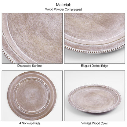 11.8in Round Wooden Brown and White Decorative Tray