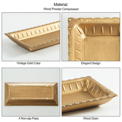 11.61x5.31x1.30in Wood Gold Rectangular Decorative Tray